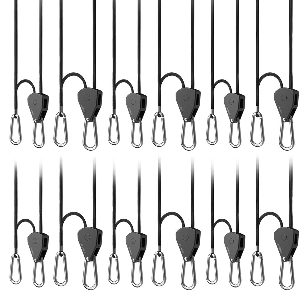 AC Infinity, Adjustable 1/8" Rope Hanger, Heavy-Duty Stainless Steel Gears Ratchets, 150 lbs Weight Capacity, 6 Pairs