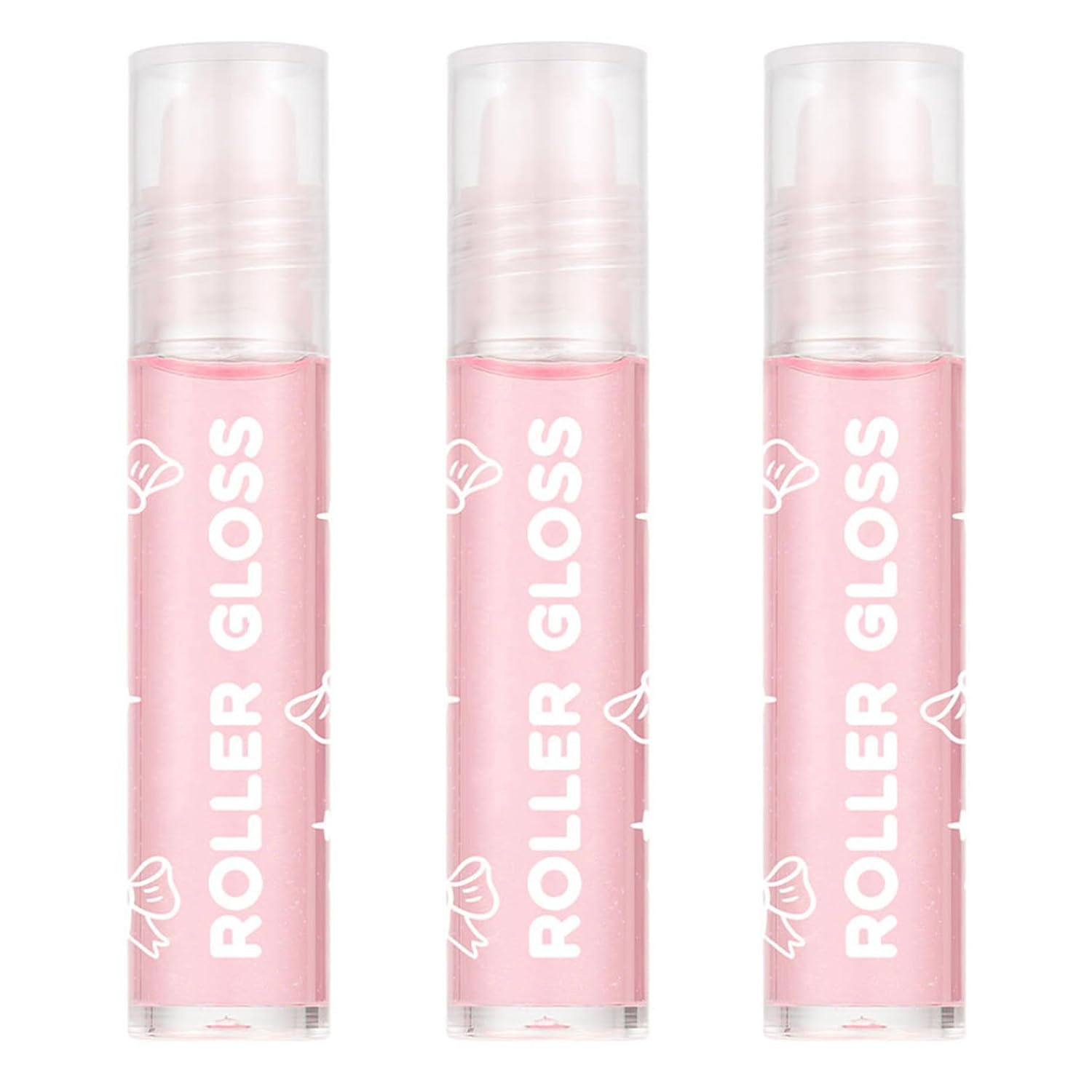 FEESHOW Sparkling Lip Oil Roll On 3 Pack Transparent Lip Gloss for Hydrating and Nourishing Care Pink One