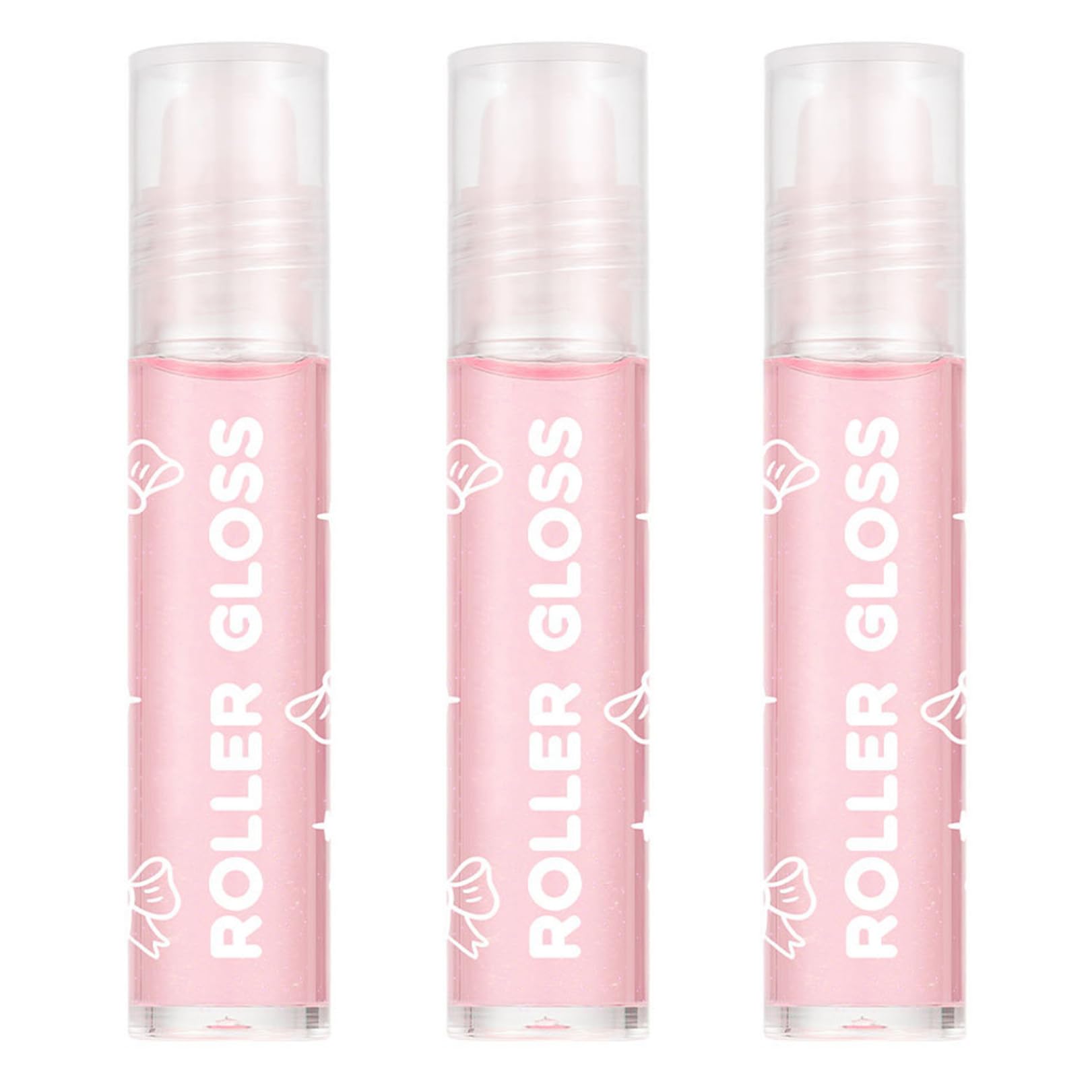 FEESHOW Sparkling Lip Oil Roll On 3 Pack Transparent Lip Gloss for Hydrating and Nourishing Care Pink One