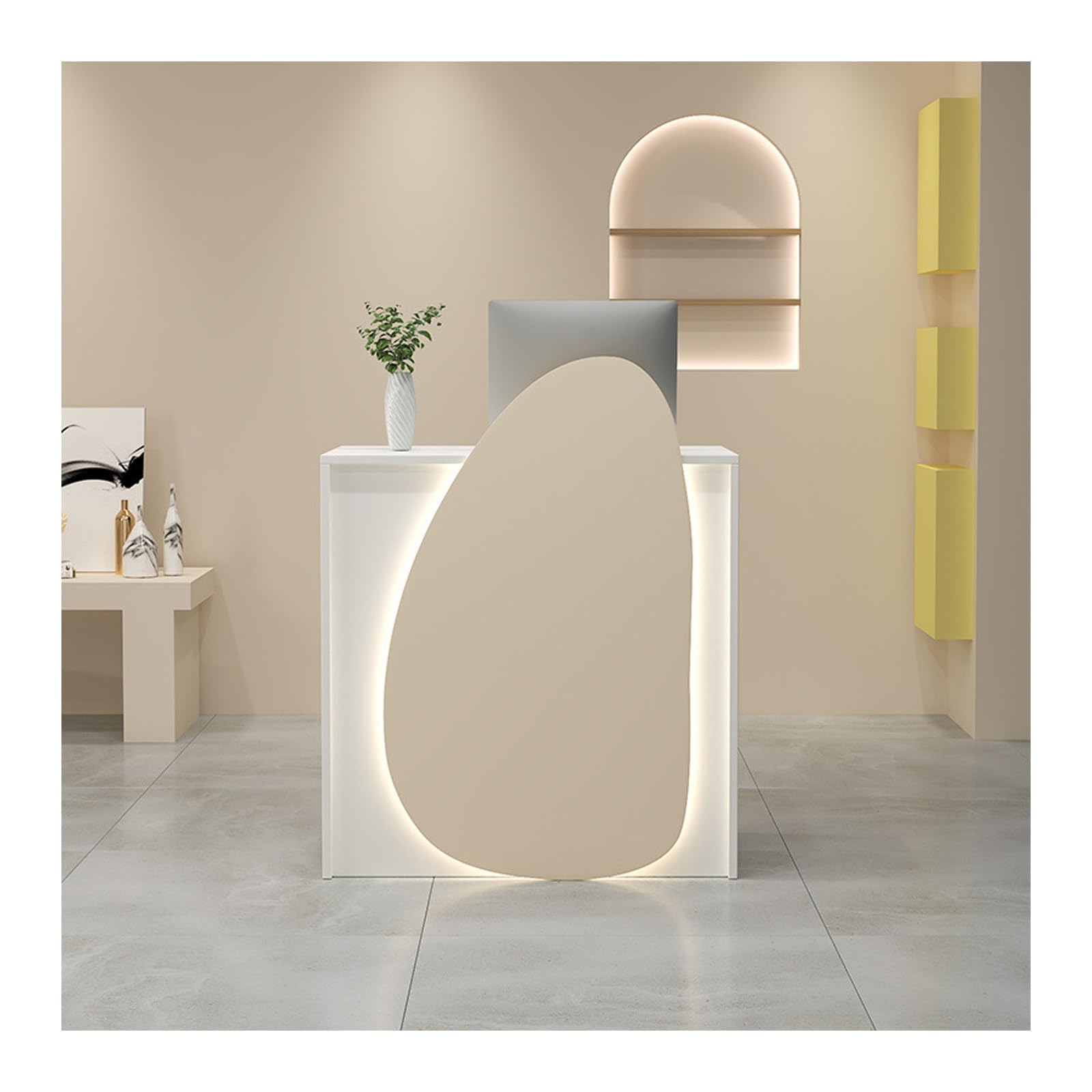 Scrivania moderna da 80 cm con cassetto chiudibile a chiave, elegante bancone da ufficio per saloni, negozi e aziende, reception funzionale con soluzioni di archiviazione