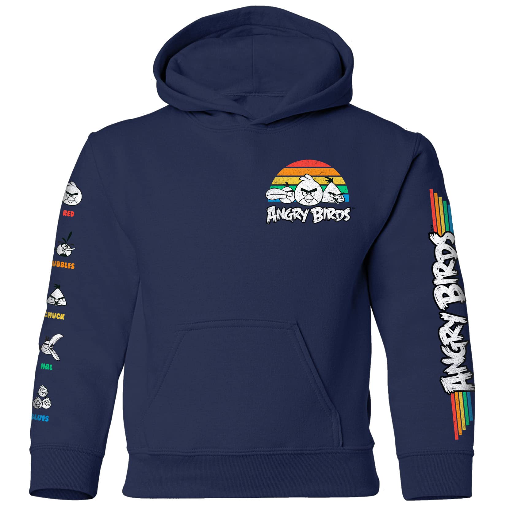 ANGRY BIRDS Official Retro Sun Youth Printed Hooded Fleece Pullover Sweatshirt for Boys, Girls, Unisex