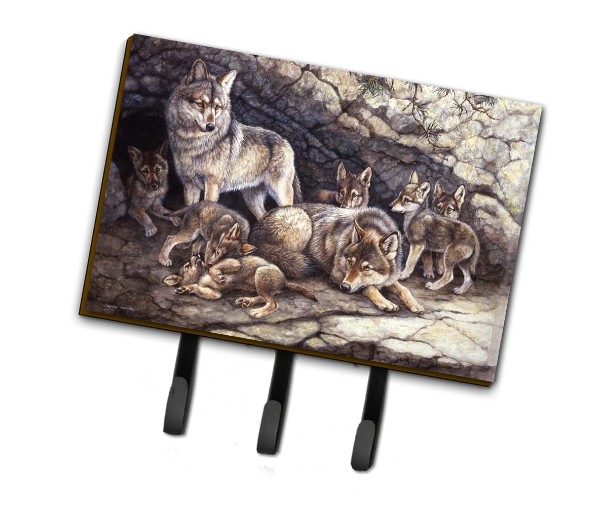 Caroline's Treasures BDBA0157TH68 Wolf Wolves by the Den Leash or Key Holder, Wall Hooks, Key Hooks Holder, Coat Rack Wall Mount, Coat Hooks, Hooks for Hanging Keys, Towels, Aprons, Leashes,