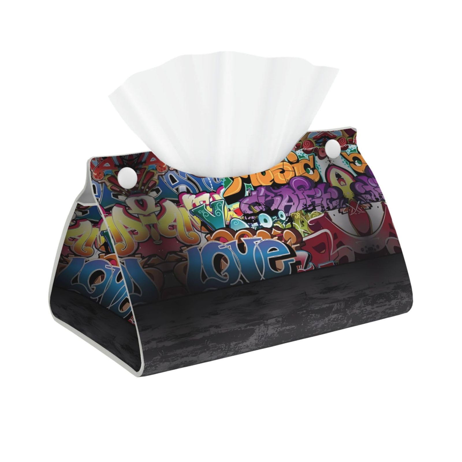 Graffiti Hip Hop Print Long Tissue Box Cover Holder Foldable Leather Organizer for Vanity, Nightstand, Desk & Bathroom