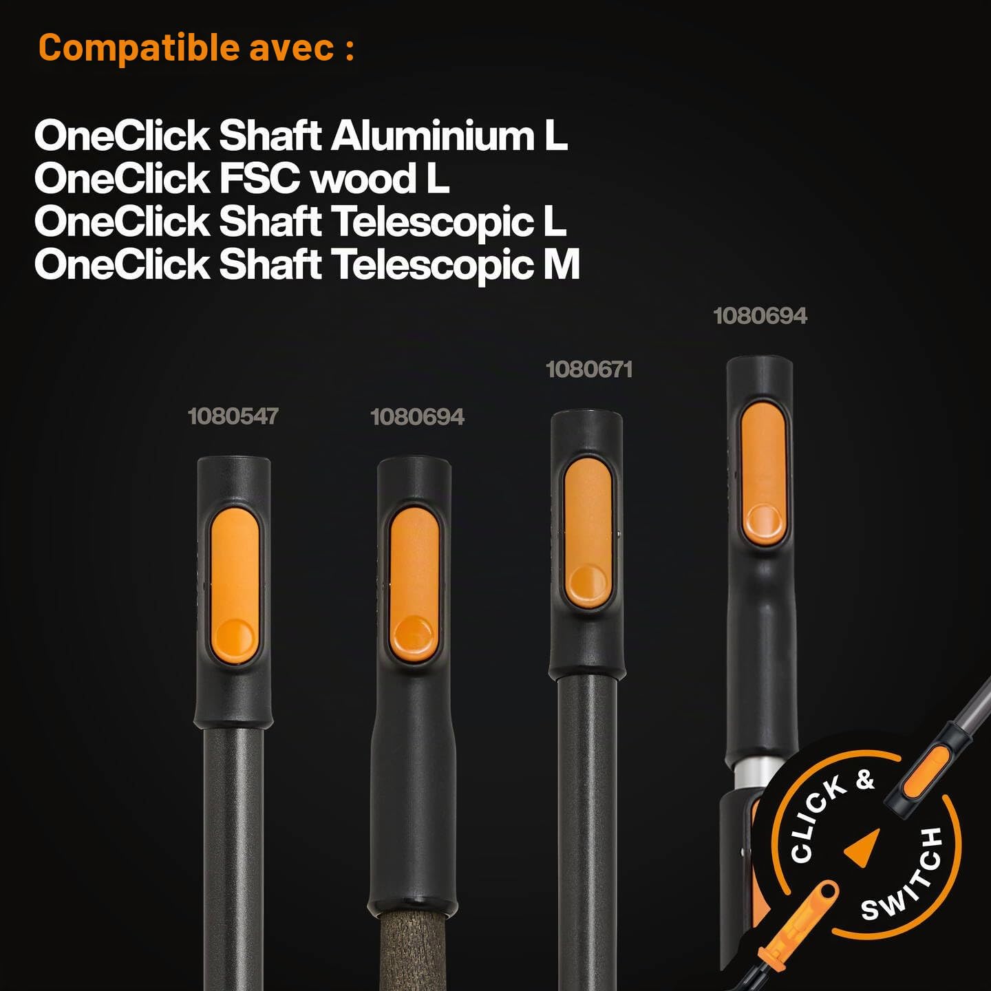 Fiskars OneClick Scie à Branches Courbe, Changement Facile en Un Seul Clic | Idéal pour Branches Hautes avec Manche Télescopique, Longueur:62,1cm, Noir/Orange, 1080690