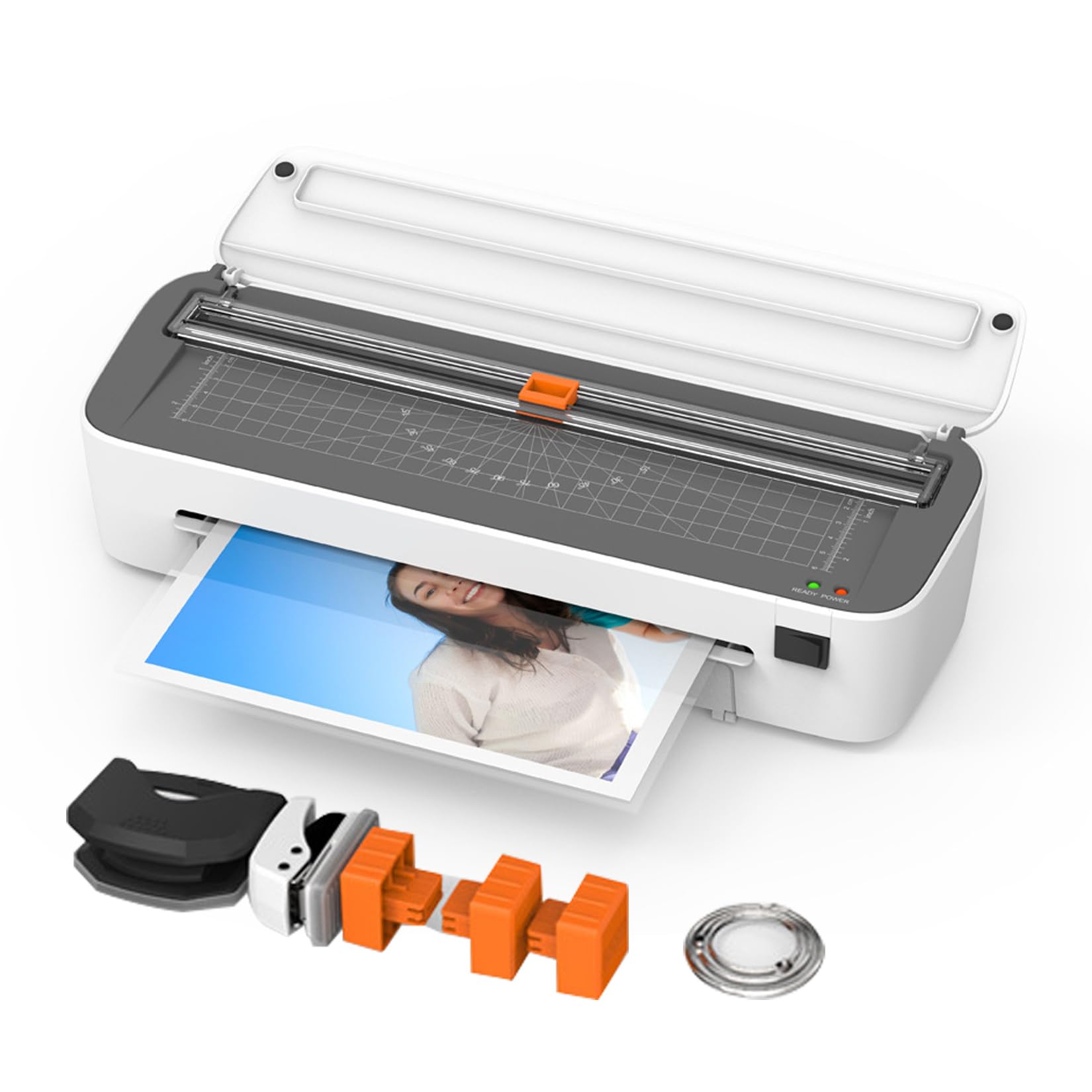 Plastificadora A4,Laminación en Caliente/Frío,Tope Abs,Con Cortador de Papel/Roblador de Esquinas/Perforadora/Anillo de Encuadernación/Película de Plastificación