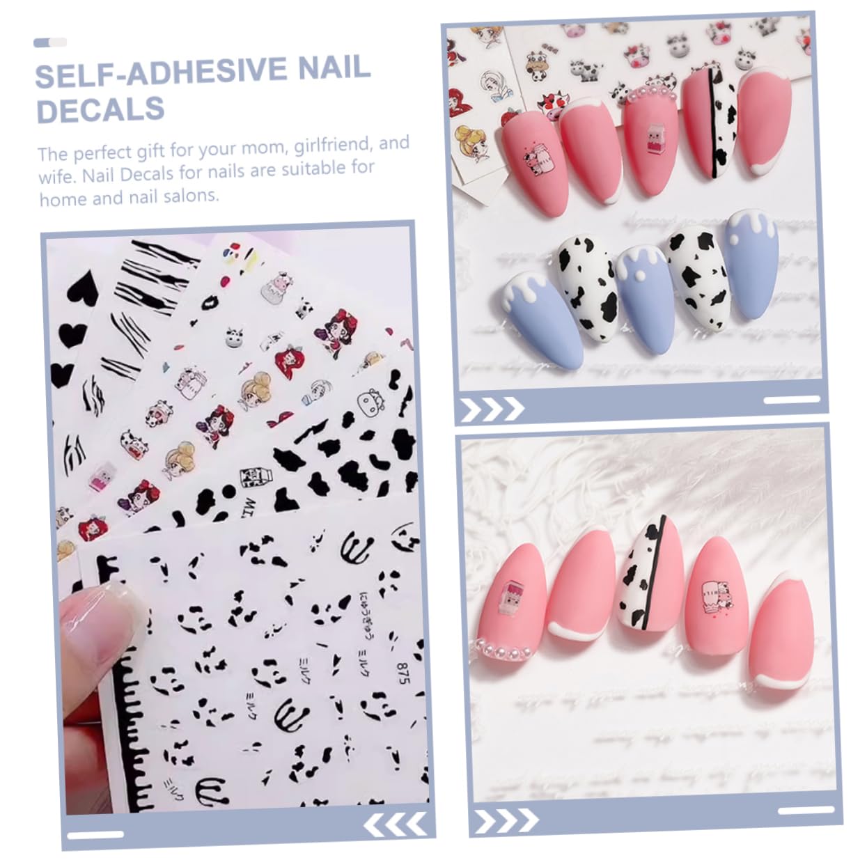 Healeved 30hojas Pegatinas De Uñas De Diseño De Vaca Autoadhesivas Para Decoración De Manicura Stickers De Arte De Uñas Para Mujeres Para Fiestas y Uso Diario