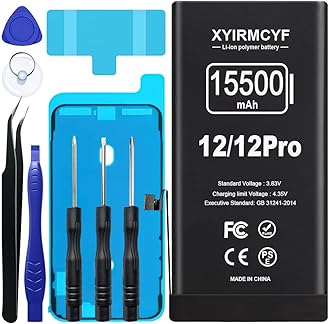 15500mAh Super Capacity Battery Compatible with iPhone 12/12 Pro, 0 Cycle Li-Polymer Replacement Battery for iPhone 12/12 Pro, with Professional Repair Tool Kit
