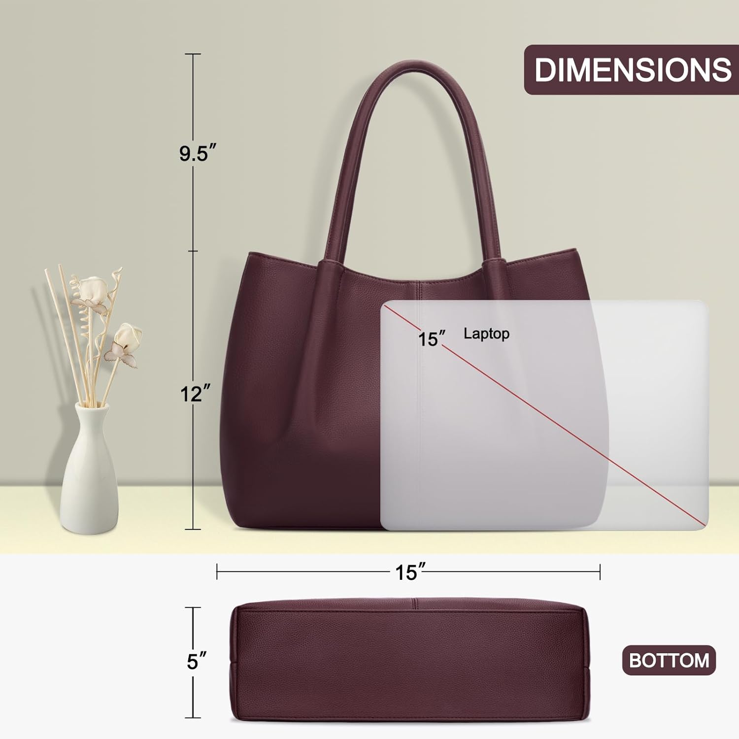 KKXIU Tote Bag for Women Vegan Leather Shoulder Purse Large Capacity Travel Bag - Image 6