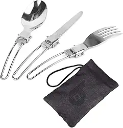 Kit Talheres Dobráveis Aço Inox 3 Peças Com Estojo Para Camping