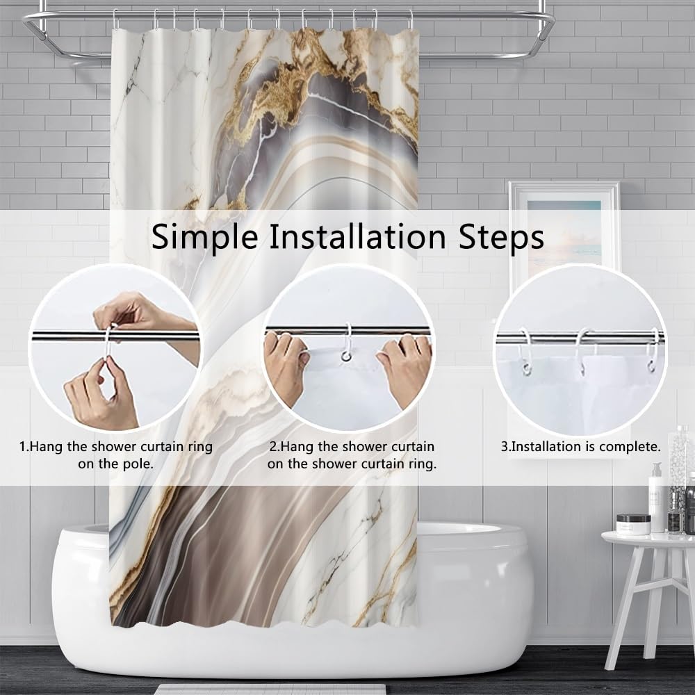 Tenda Da Doccia In Tessuto Poliestere Impermeabile Con Stampa 3D Blu, Lavabile In Lavatrice, 150x180cm Con 12 Ganci Inclusi - 3