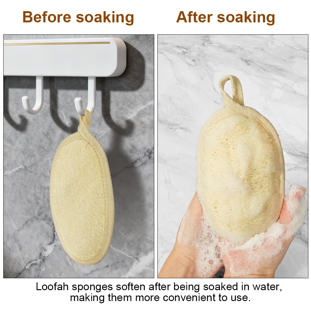 AOOWU Éponge Loofah Naturel, 4PCS éponges naturelles exfoliantes pour le corps, sangle de bain en luffa avec coussinet éponge Luffa, Loofah Back Scrubber pour Spa, Cuisine, Visage Corps, le Bain