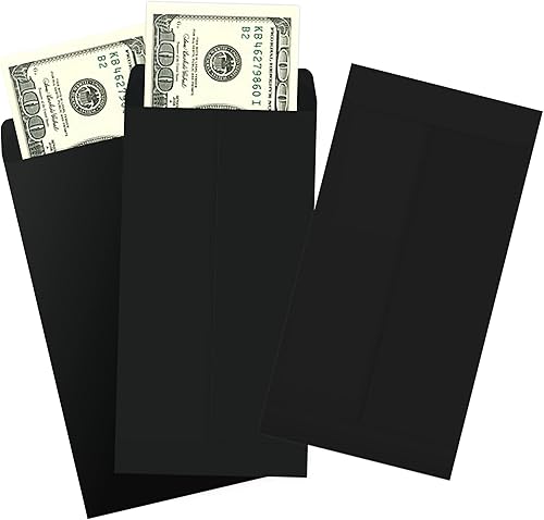 Sobres para dinero, paquete de 500 sobres para efectivo, sobres de piezas pequeñas con sello engomado, 3.5 x 6.5 pulgadas (negro, 500)