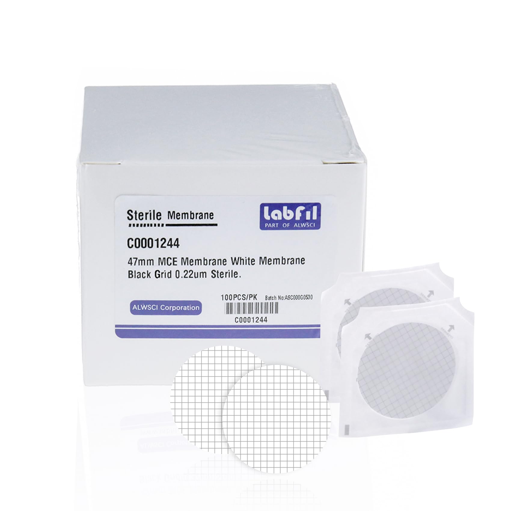 MCE Membrane Filter, Sterile MCE Gridded Membrane Filter, Diameter: 47 mm, Pore: 0.22 Micron,Pack of 100