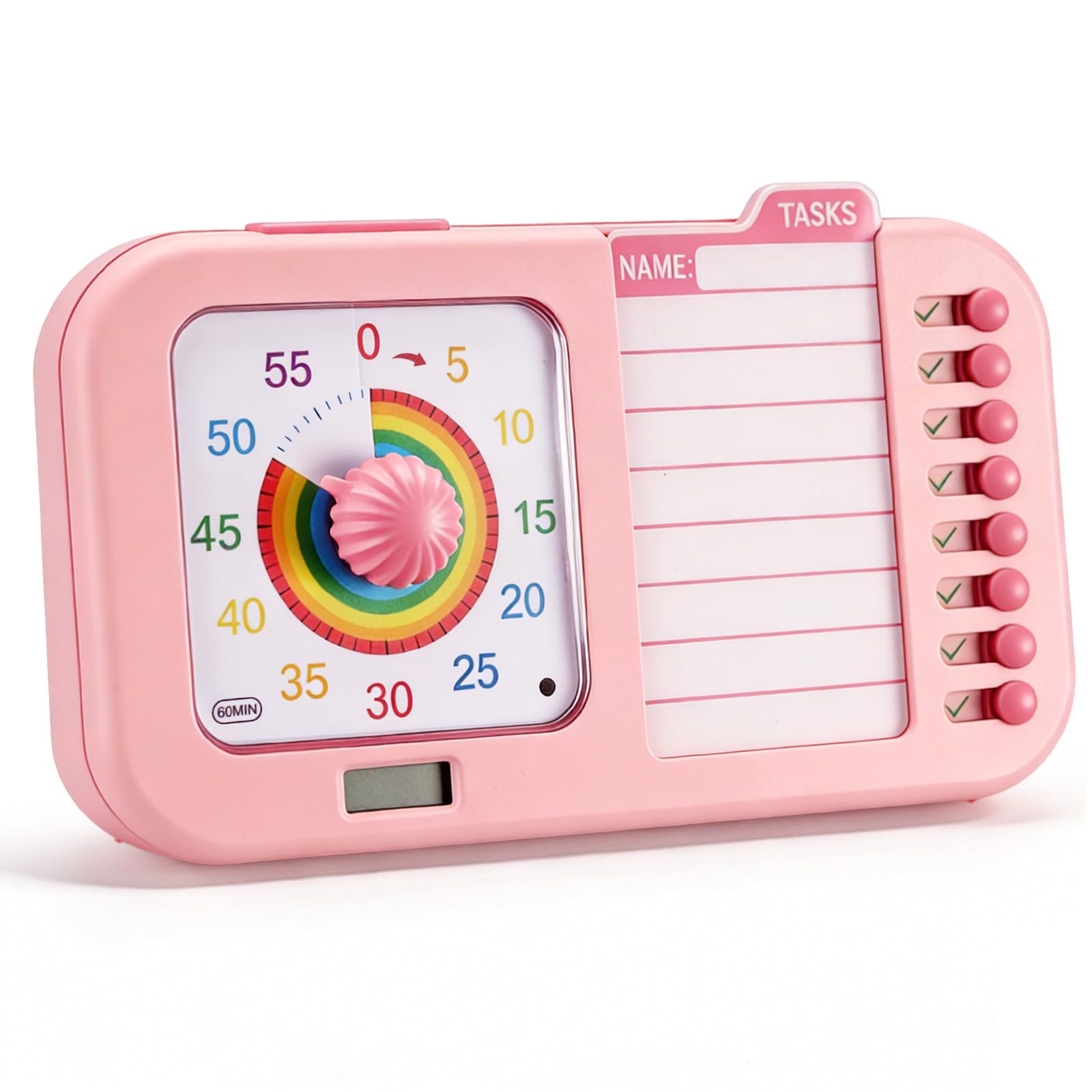 3-in-1 Visual ADHD Timer for Kids & Adults with Planning Board, Task Timer, Chore Chart & Visual Schedule Planner, Autism & ADHD Tools with Checklist for Homeschool Supplies, Home, School (Pink)