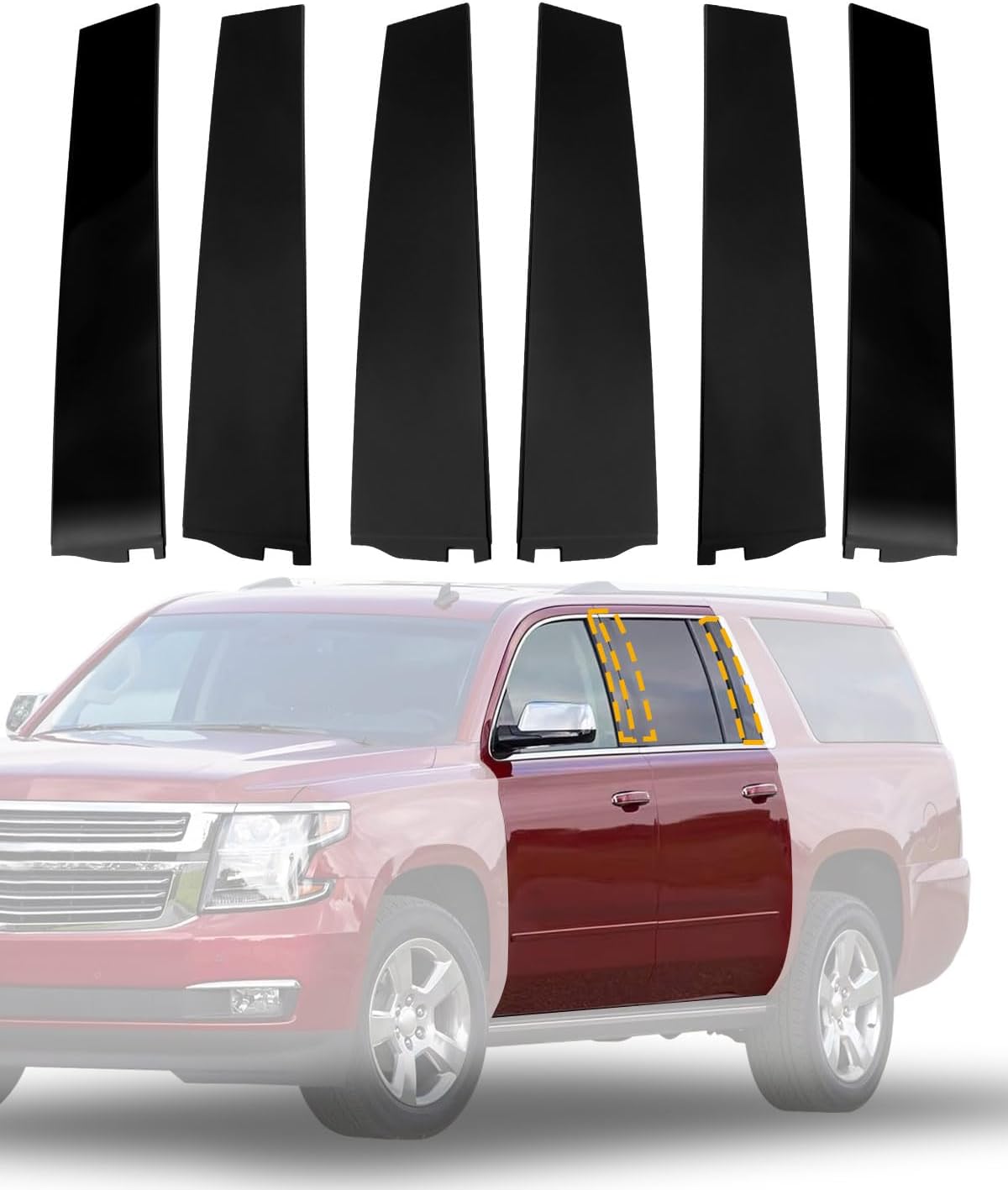Pillar Trim Molding(6PCS), 2015-2018 Chevy Suburban/GMC Yukon XL/Cadillac Escalade ESV, Front&Rear Door Windshield B/C-Pillar Applique, LH&RH Side, OE#926-241 926-242 926-243 926-244 926-247 926-248