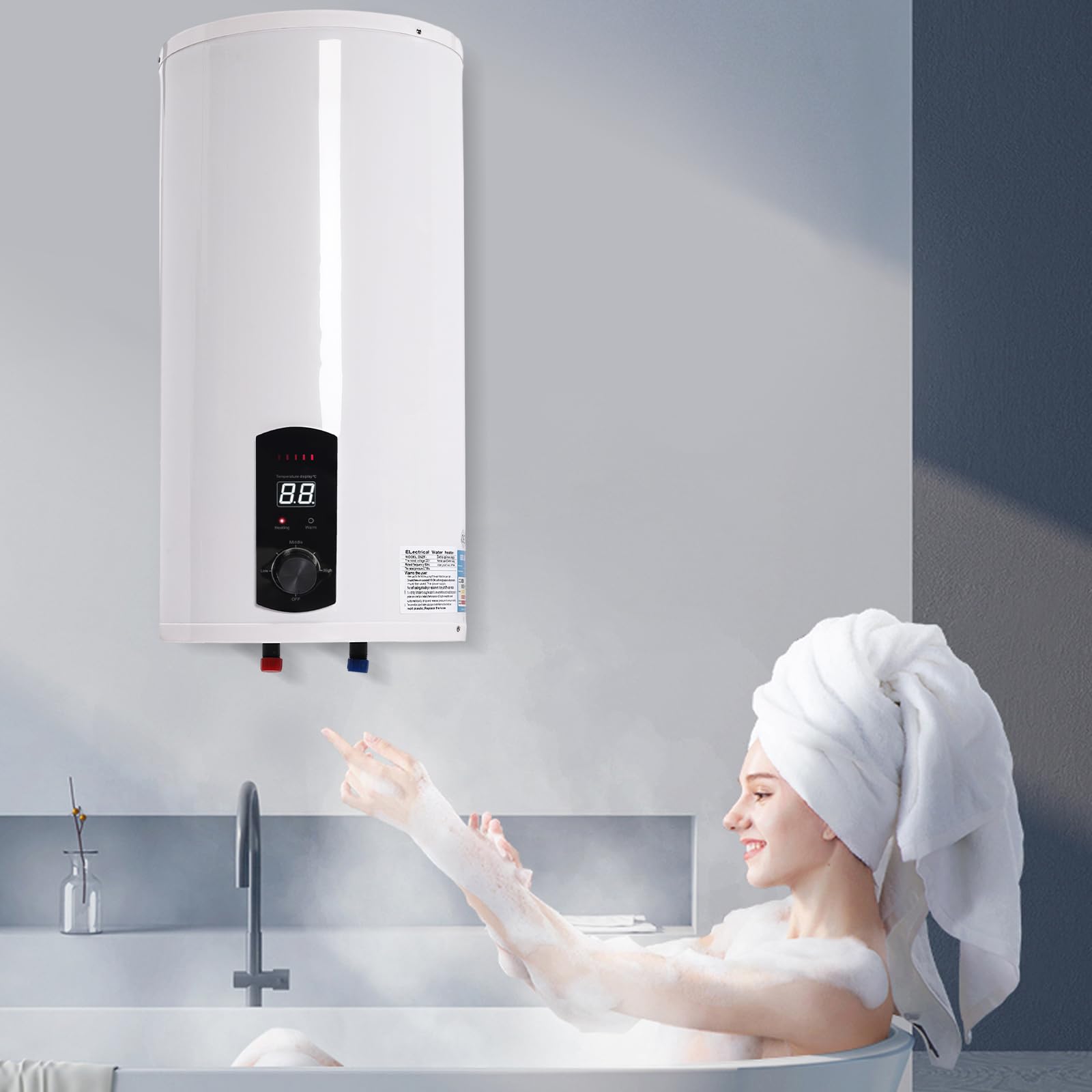 Scaldacqua istantanea da 50 l, 2000 W, scaldabagno elettrico con doccetta a mano, 25 – 75 °C, serbatoio per acqua calda, riscaldamento elettrico