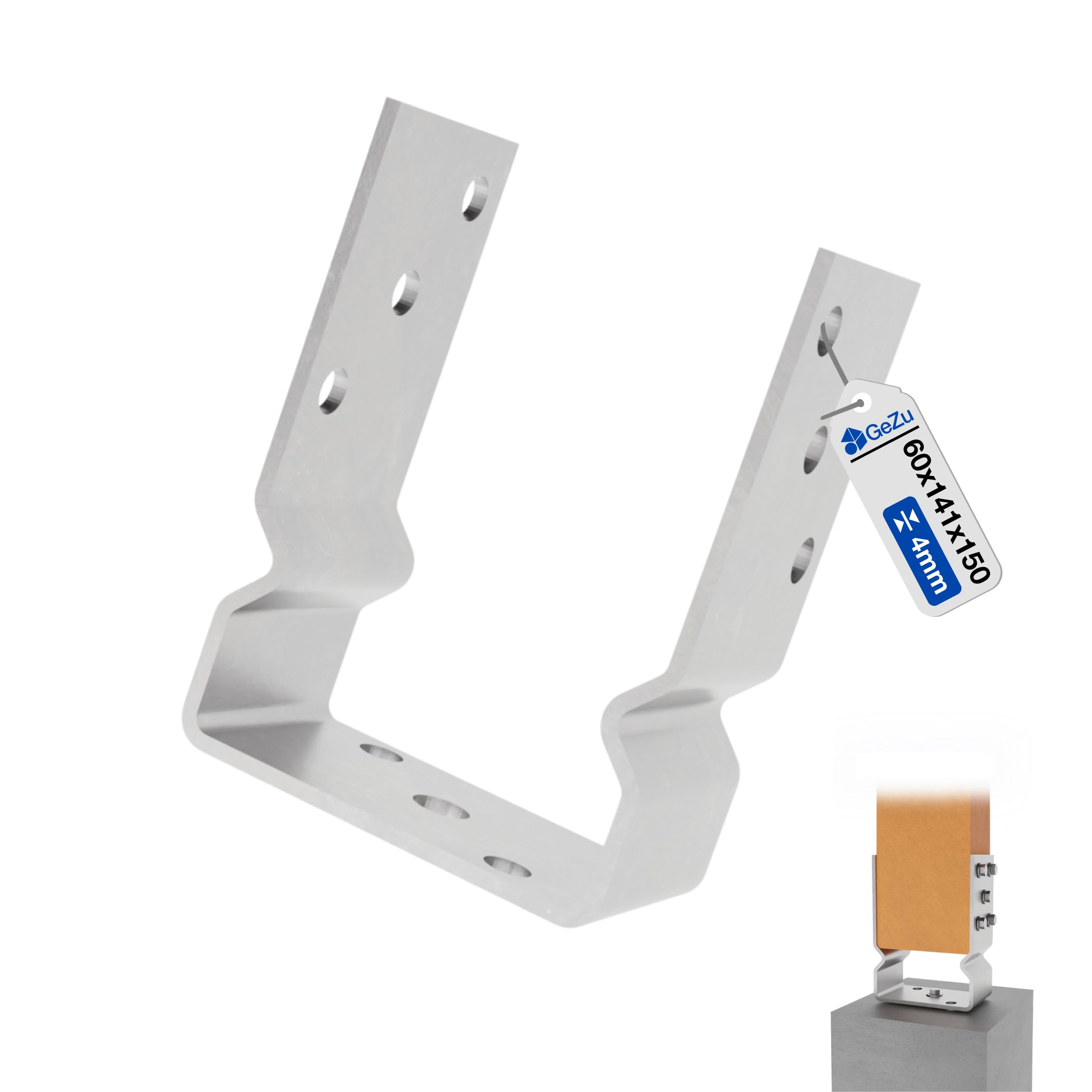 GeZu Impex Post Support U 141 x 150 mm Hot Dip Galvanised brackets deck holder elevated base โ image 1