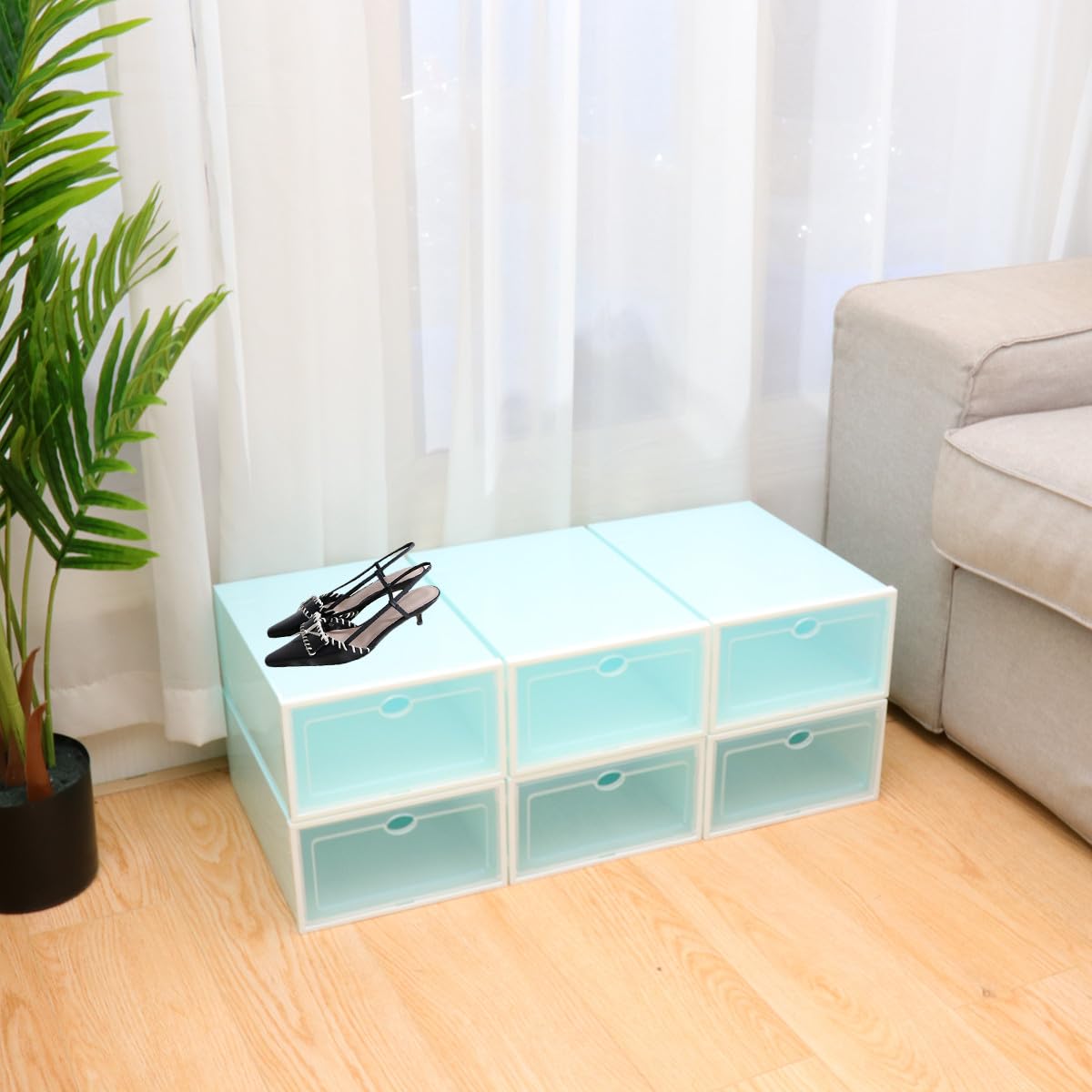 6 pezzi Scatole Trasparenti per Scarpe in Plastica Rinforzata da Contenitori Impilabili con Cornice Bianca per Donna Organizer Scarpe Resistente e Facile da Usare per Armadio e
