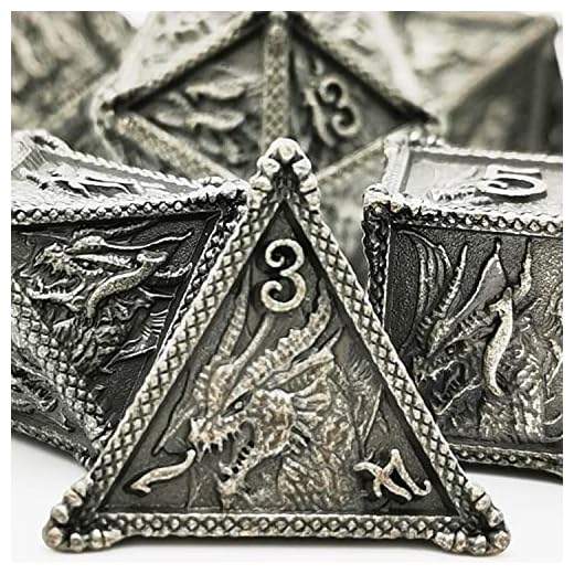 MJDICEOK Dice DND Metal Dragon Set Dice 7 Role Playing Dice D&D Solid Dice Dungeons and Dragons (Antique Iron)