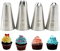 Vista 1 de Paquete de 4 puntas de glaseado de acero inoxidable sin costuras #1M 2D 2F 6B, boquilla de tubería grande, herramientas de decoración de pasteles