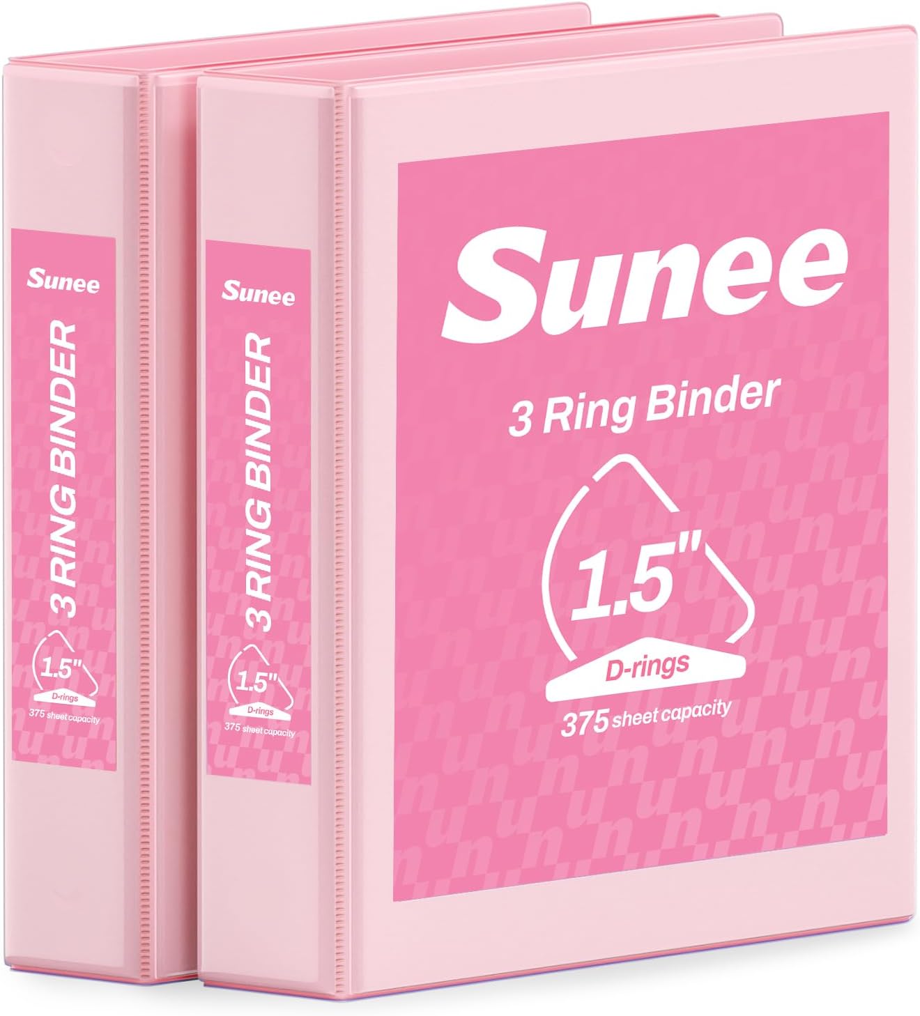 SUNEE 3 Ring Binder 1.5 Inch D Ring, Clear View Binder Three Ring PVC-Free (Fit 8.5x11 Inches) for School or Office Supplies, Pink, 2 Pack