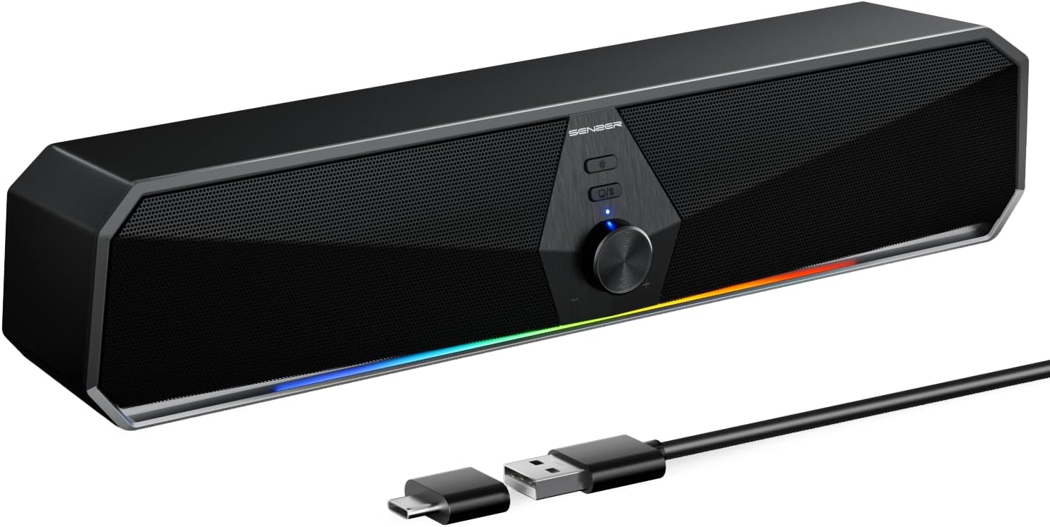 Senzer CS30 PC Speakers for Desktop,USB Powered PC Bluetooth Speakers with Flowing LED Bluetooth Gaming SoundBar Speaker for PC Laptop Monitor Smartphones (Not 3.5mm Jack) ﻿