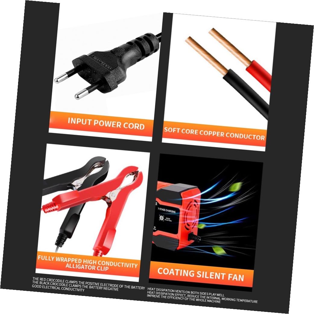 IMIKEYA Caricabatterie per Auto e Moto 12v 24v Intelligente Riparazione a Impulsi, Custodia Ignifuga in Abs, Alimentazione 180w, per Uso Esterno