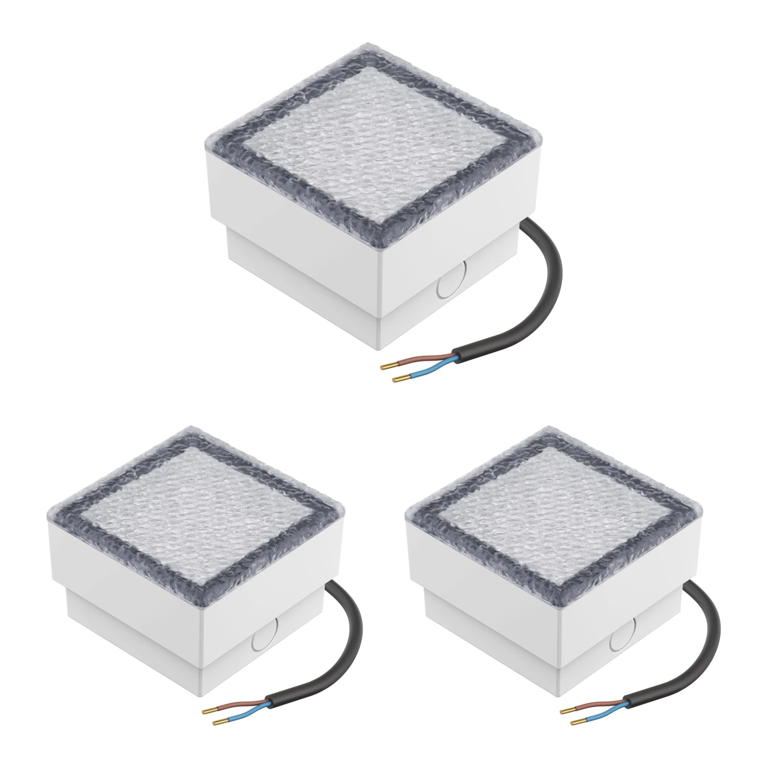 ledscom.de 3 Pieces LED Paving Stone Ground recessed Light CUS for Outdoors, IP67, Angular, 10 x 10cm, Cool White