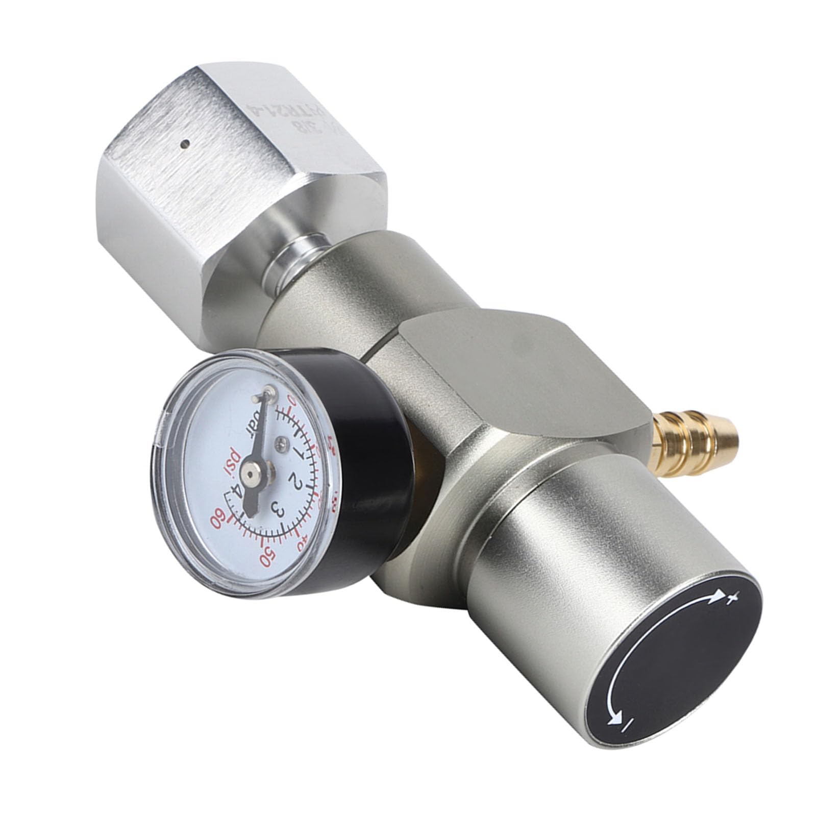 Eacam Regulator Gazu CO2 z Adapterem, Miernik Ciśnienia Napoju Napójowego dla Butelek Sody i 12/16 G naboź, 8 Mm Barb do Mocowania Linii Gazowej, Adapter TR21.4, Prosta Instalacja,