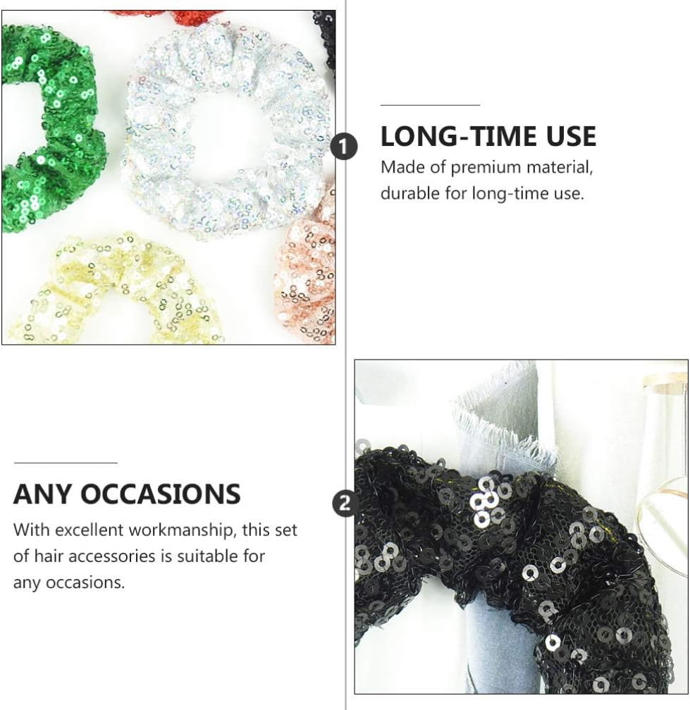 Lurrose 5pcs Sequins Hair Scrunchies Glitter Hair Rubber Band Glow in the Dark Scrunchies Fashion Chiffon Hair Ties Silk Scrunchies Ponytail Holder for Lady Women Girls (As Shown) - Image 4