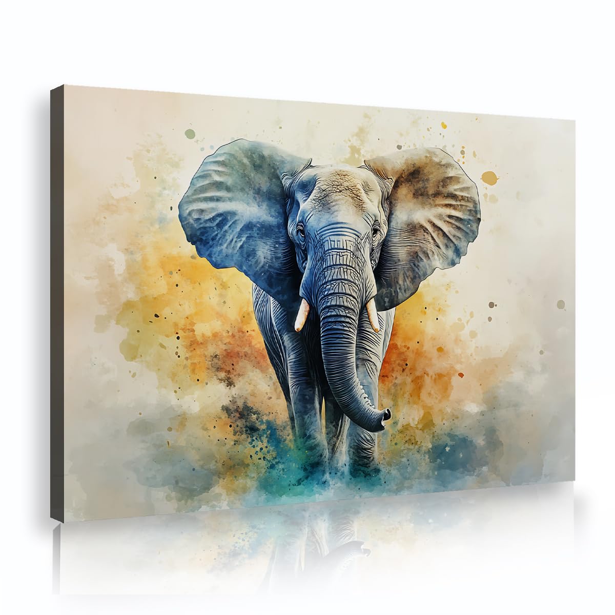 CHERHERART Canvas Wall Art Modern African Wildlife Picture Prints for Office Bedroom Elephant Watercolor Portrait Canvas Poster Ready to Hang 45x70cm Innerframe