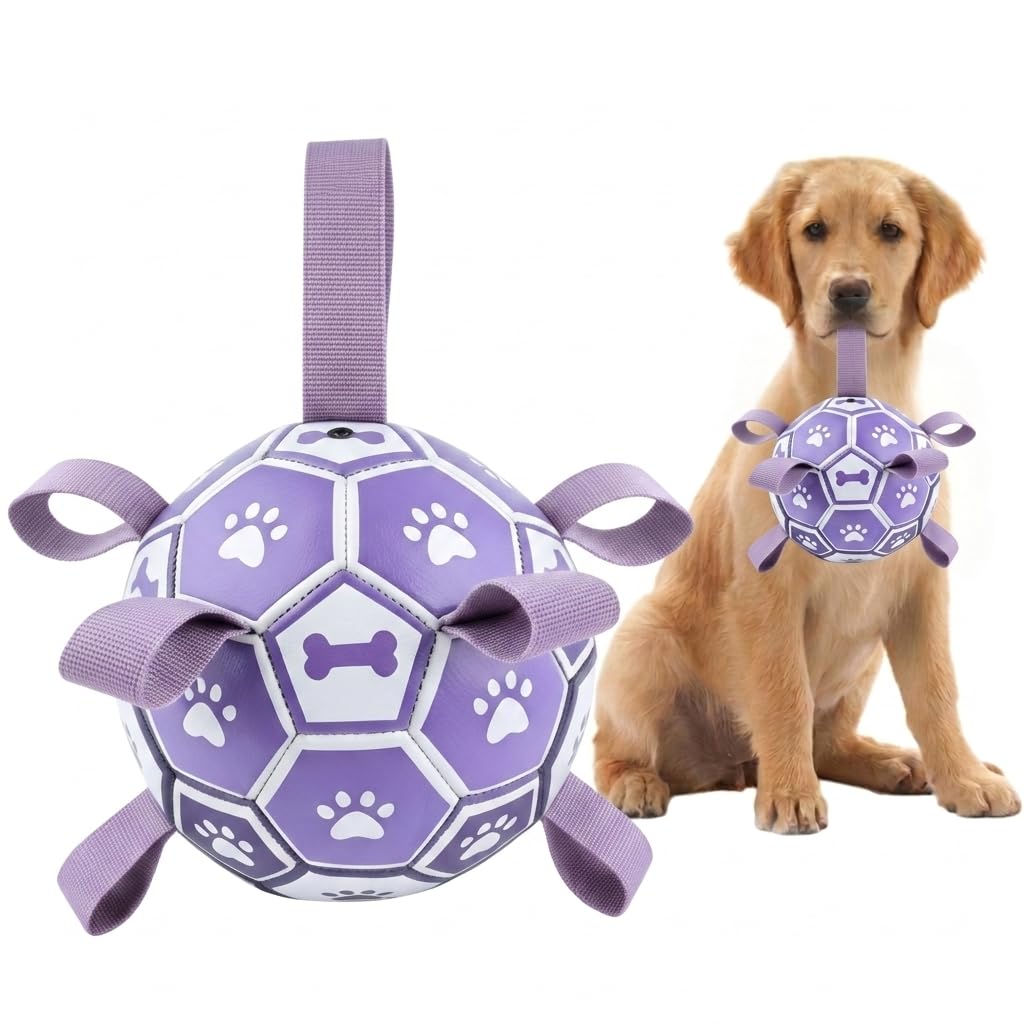 HAWAKA Dog Toys Balls, 6Inch/7Inch Dog Ball with Straps, Herding, Durable for Small Medium Pet, Puppy Outdoor Toys, Pet Training Ball (Purple-M)