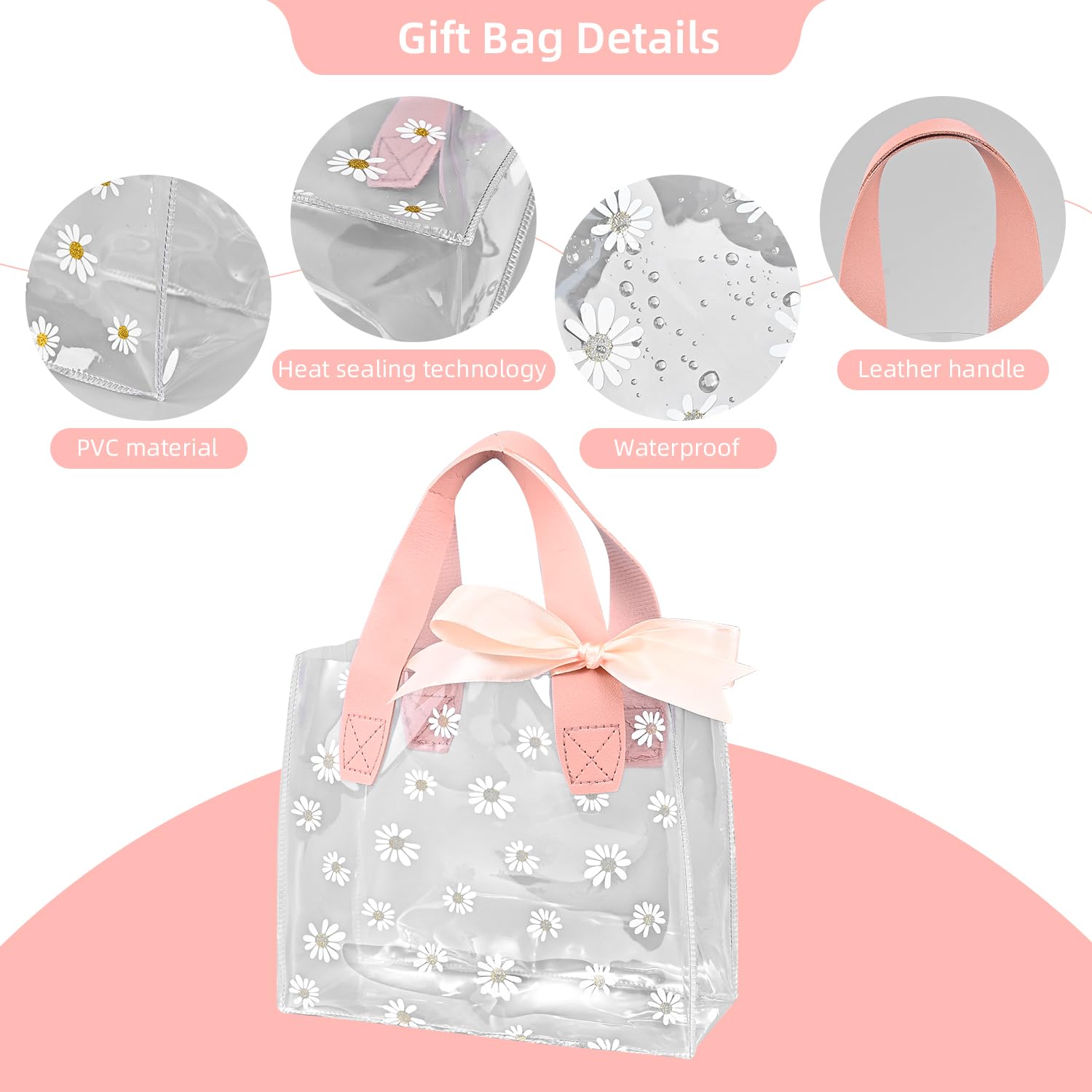 48 Pcs Clear Daisy Gift Bags With Handles Plastic PVC Goodie Bags With ...
