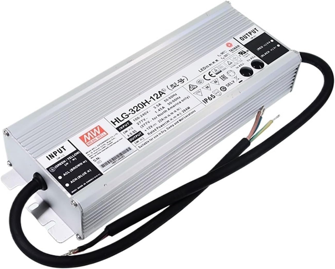 1PCS HLG-320H Series DC12V 24V 36V 48V 42V 54V 320W Rain-Proof Single Output Adjustable LED Lighting Switching Power Supply(HLG-320H-48A)