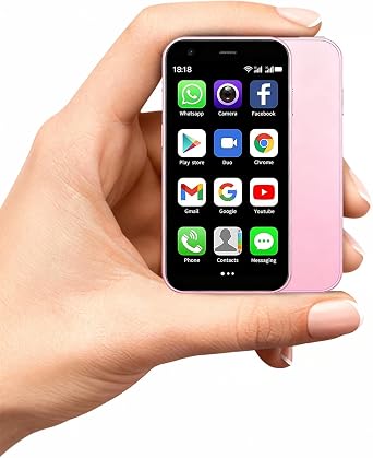 Mini Phone, 2GB +32GB Android Dual Camera Dual SIM, 3.0 Inch Mini Smartphone Unlocked, Face lD/WiFi/Bluetooth, Palm Phone for Kids, Student Pocket Cellphone (Pink)