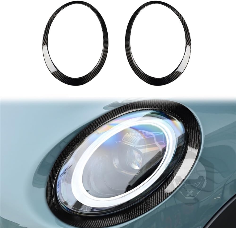 2/4pcs Car Headlight and Rear Tail Light Frame Sticker Color Black carbon fiber Compatible With BMW Mini Cooper F55 F56 F57 2014-2020 models Headlight Tail Light Bezel Trim Car Accessories(Front and l