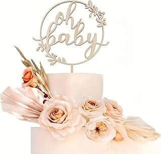 Oh Baby Wooden Cake Topper – 6.7" Rustic Bohemian Cake Decoration for Baby Shower, Gender Reveal, Neutral Parties, Birthda...