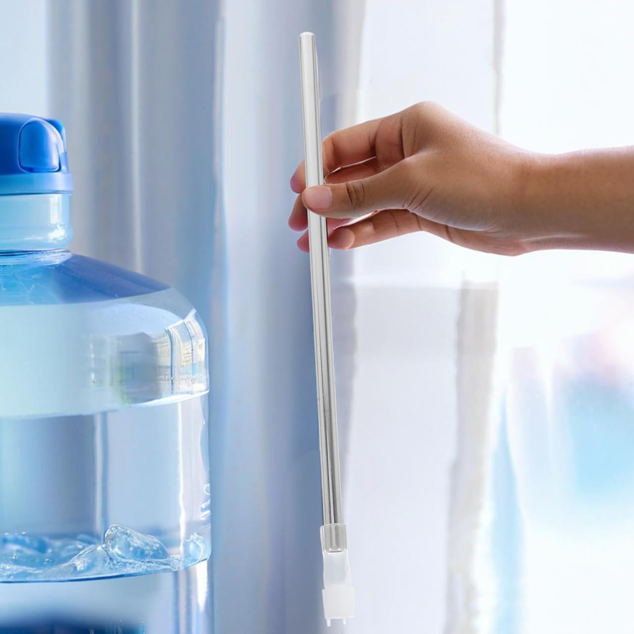 NUOBESTY 2 Pack Stainless Steel Water Dispenser Pipe Universal Suction Straw for Gallon Water Bottles Long Drinking Pipe for Kitchen Office Camping Use