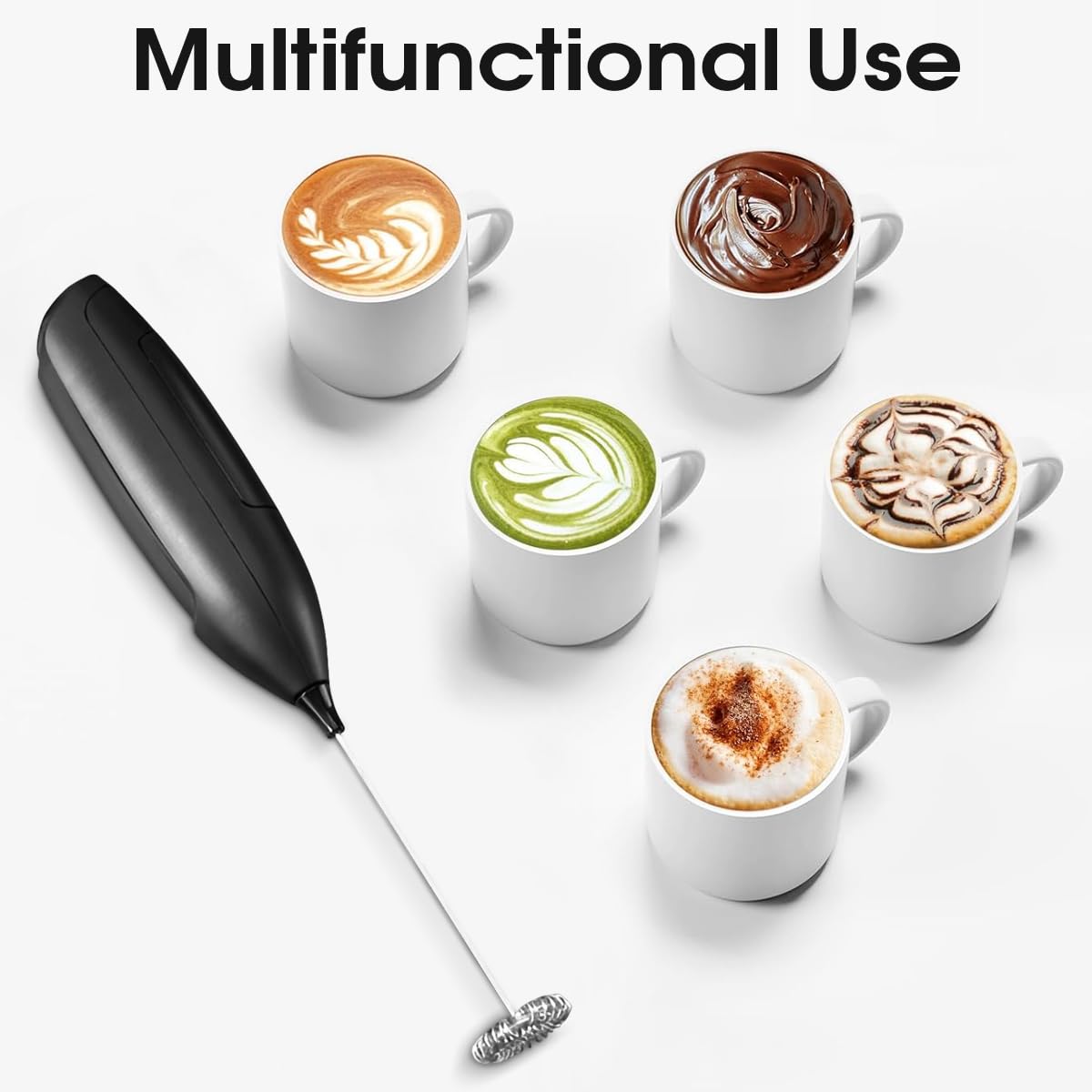 Schiumatore Per Latte Elettrico USB - Frullino A Batteria Per Cappuccino E Bevande Calde - Colore Nero - Foto 5