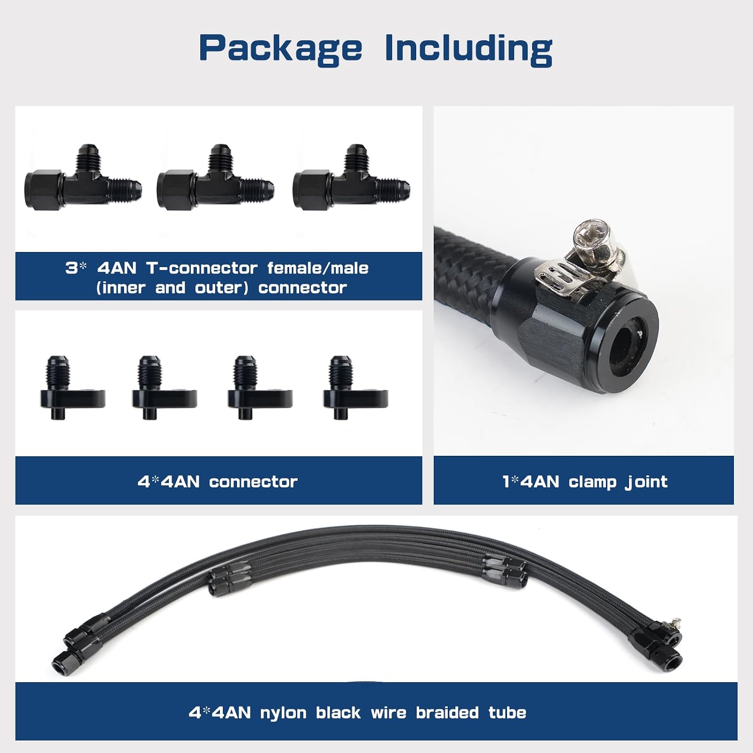 Steam Vent Hose Kit 4 AN Aluminum Complete Coolant Crossover Transmission Fluid Cooler Hose Line Stainless Steel with Hardware and Hoses Kit Compatible With LSX LS1 LS2 LS6 LM7 Black