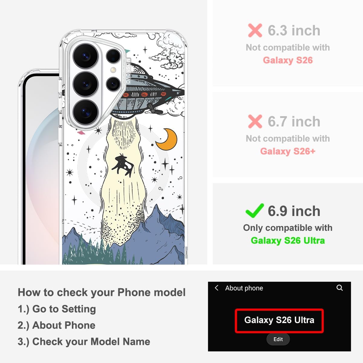 MOSNOVO for Samsung Galaxy S26 Ultra Clear Case, Fit for MagSafe, 6.6ft Military-Grade Shockproof Magnetic Protective Phone Cover,UFO