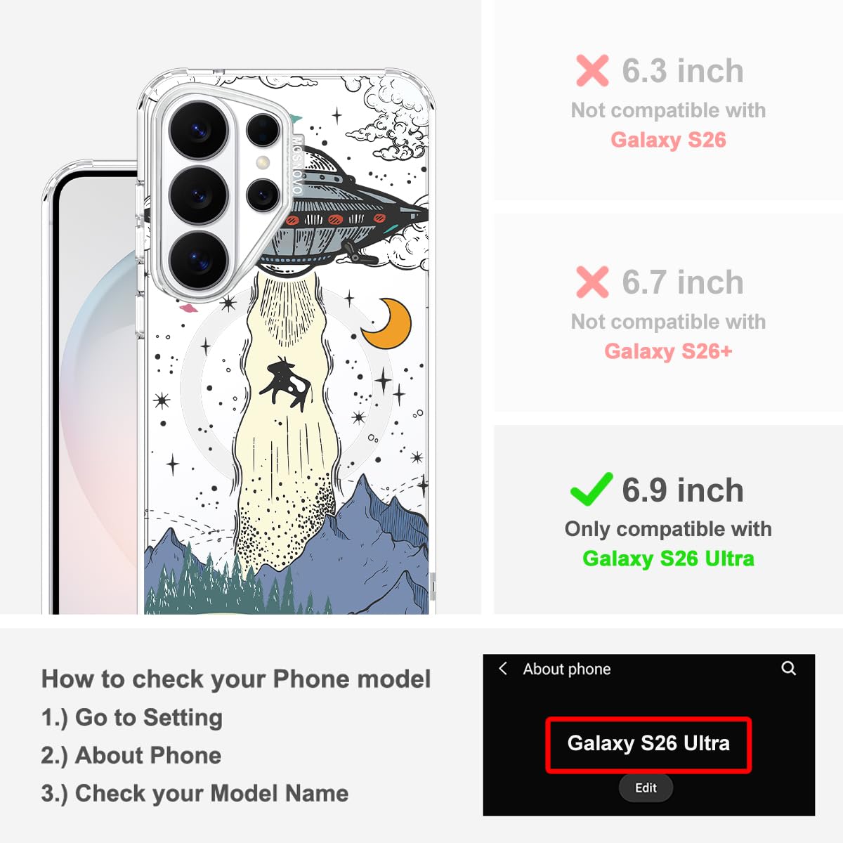 MOSNOVO for Samsung Galaxy S26 Ultra Clear Case, Fit for MagSafe, 6.6ft Military-Grade Shockproof Magnetic Protective Phone Cover - UFO - 2