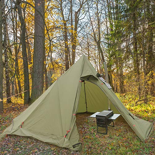 Fltom Camp Tent Stove, Portable Wood Stove for Tent with Large Firebox, Include Heat Resistant Glass, Stainless Steel Grill and Chimney Pipes