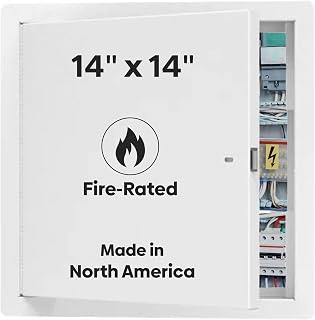 Best 14" x 14" Fire-Rated Uninsulated Metal Access Door with Flange – 16-Gauge Cold-Rolled Steel Wall Access Panel, Self-Latching Drywall Door with Powder-Coat Finish, LEED Compliant, BA-FRN