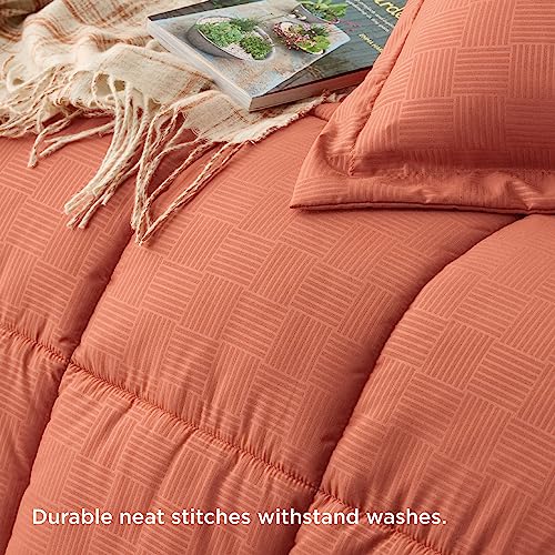 Bedsure Burnt Orange Queen Comforter Set - Burnt Orange Basket Weave Pattern Down Alternative Comforter Set Box Stitching Duvet Insert, Lightweight All Season Bedding Set With 2 Pillow Shams #TOP3