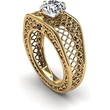 Unique Engagement Ring Diamond ring 14K Yellow Gold Art Deco Ring White diamond With Black Diamond - Zoe