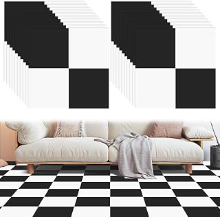 20 Stück PVC Bodenbelag Selbstklebend, 30x30cm Vinyl Bodenaufkleber, Schwarz Weiß Schachbrett Design, Wasserdicht & Rutschfest Selbstklebende Bodenfliesen für Küche, Bad, Wohnzimmer