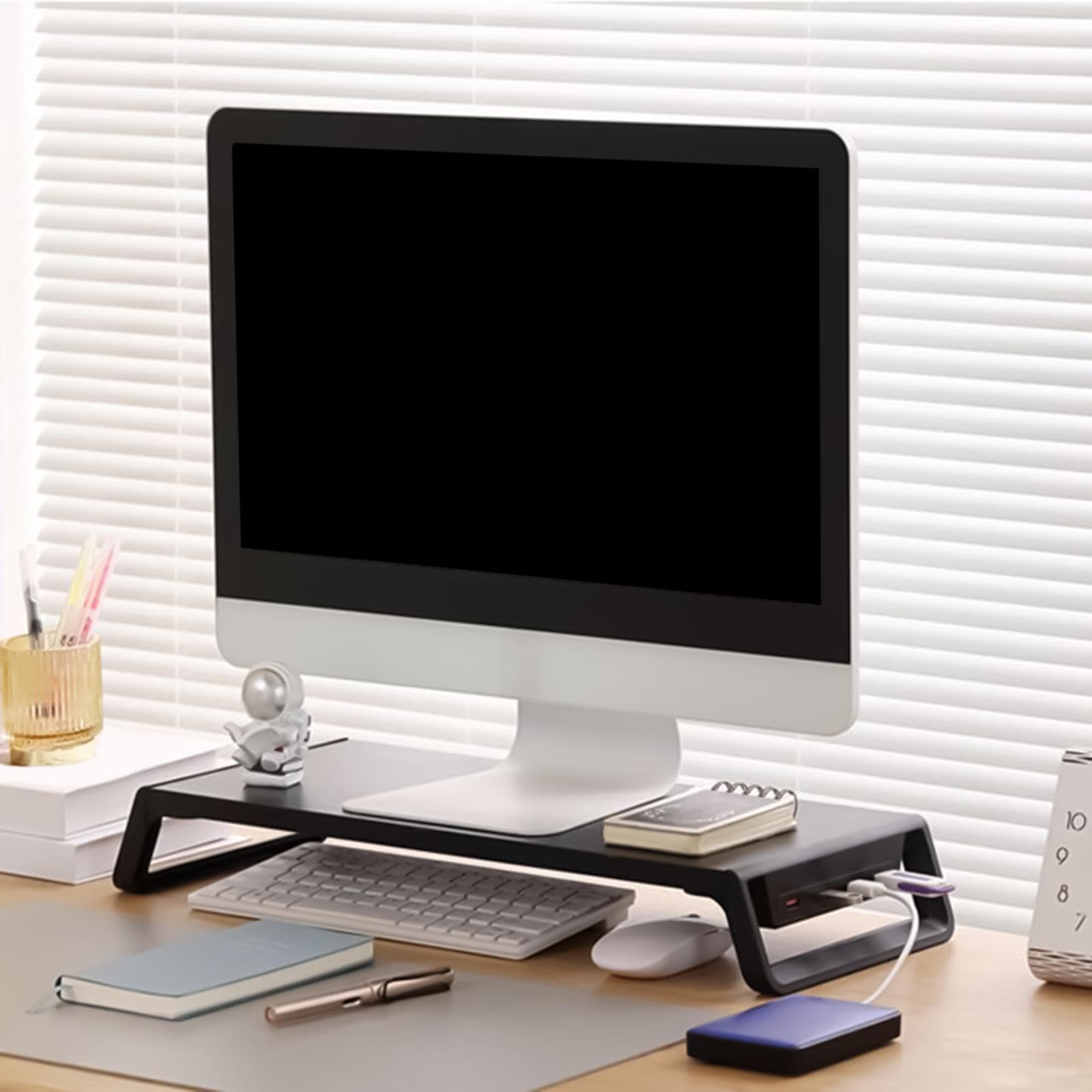 Rialzo Monitor Con Organizer Organizer per Scrivania da Ufficio | Organizer in Legno per Monitor PC per Ufficio, Casa, Scuola, Appartamento, Università, Dormitorio, Studio