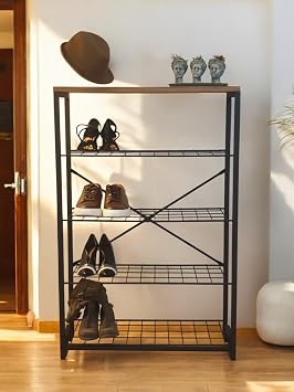 WOODEN TABLE DRESUAR LIVING ROOM COFFEE TABLE WITH 5 METAL SHELVES AND MULTI-PURPOSE FURNITURE WITH SHOES