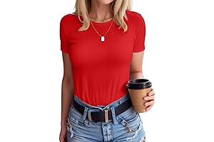 Ribbed Round Neck Red T-Shirt Top for Women